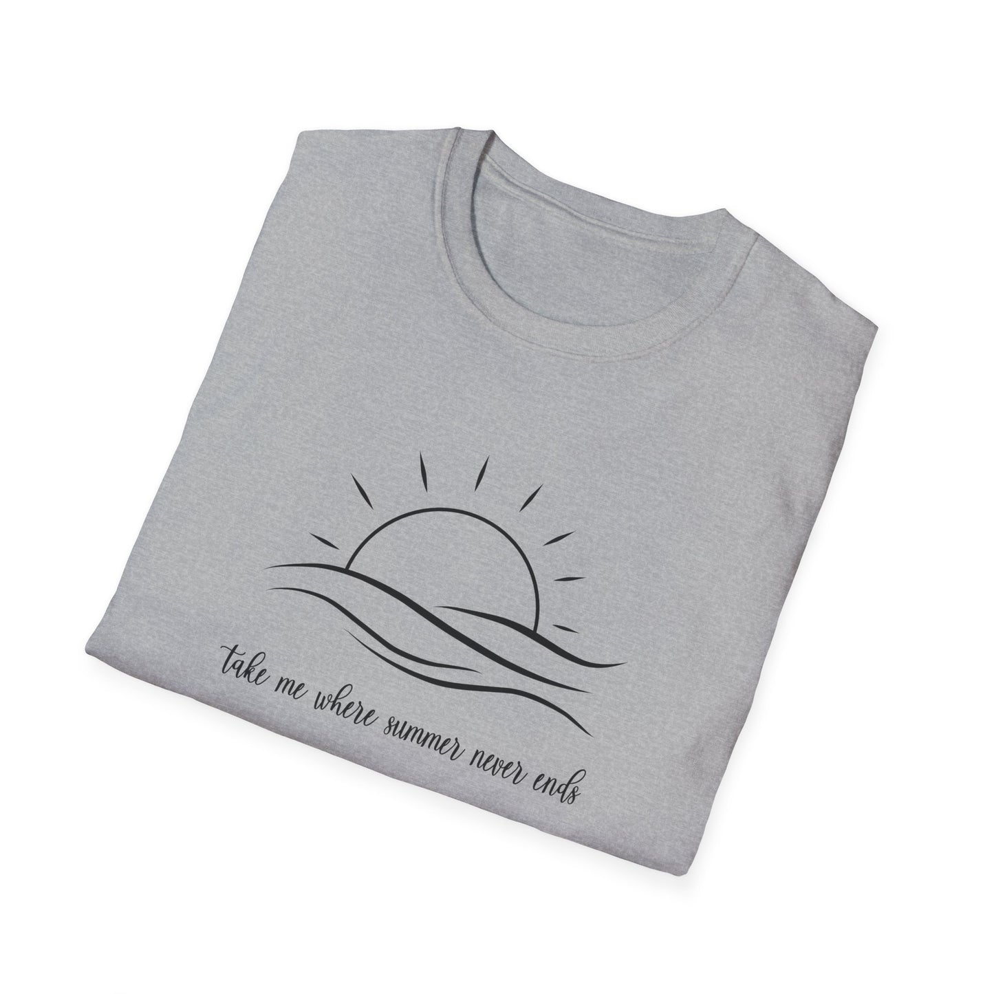 Sunshine Tshirt, Take me where Summer Never Ends T-shirt, Retro Sunset Beach Tee, Positive Vibes Shirt, Gift For Her, Minimalist Sun Top