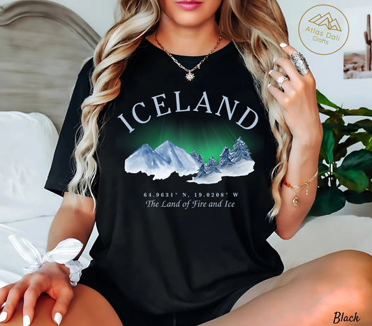Iceland Souvenir T-Shirt, Northern Lights Shirt, The Land Of Fire and Ice Tee, Iceland Travel Gift, Adventure Shirt, Nordic Landscape Tee